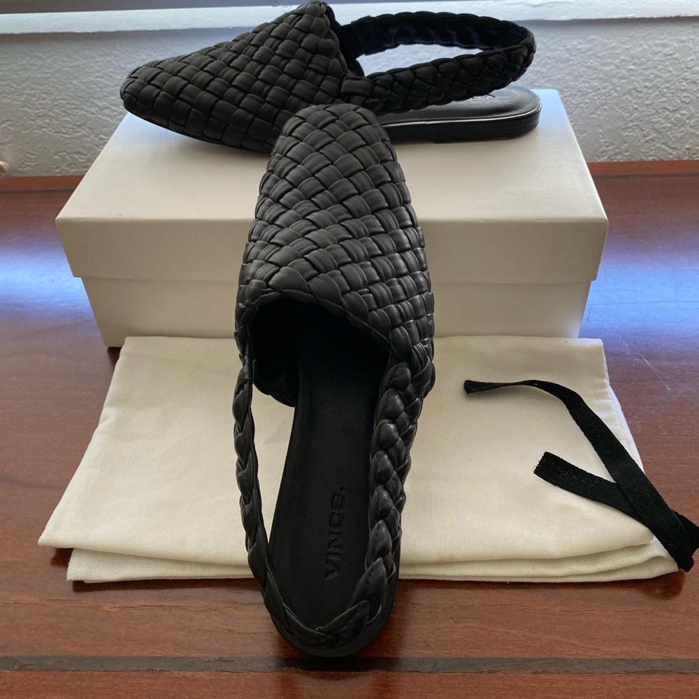 Vince Codat weave slingback leather slide in Black SZ 9M w/ dust bag